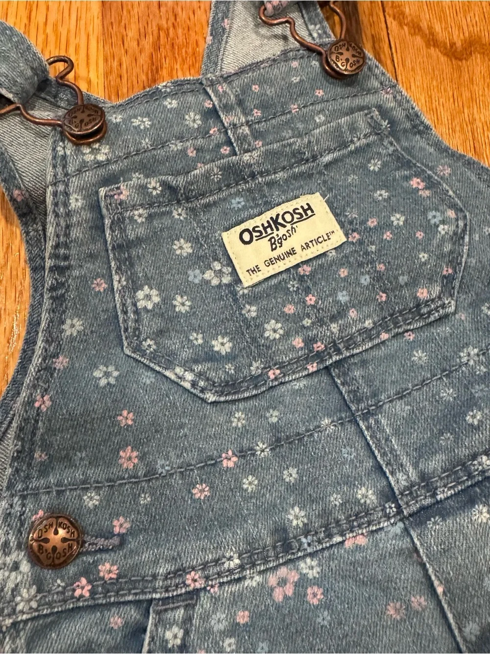 OshKosh B'gosh Light Blue Denim Overalls with Pink Floral Accents